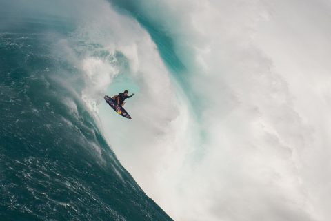 Kai Lenny surfs in Peahi, off Maui, HI, USA on 16 January, 2021. Photo Mike Coots / Red Bull Content Pool