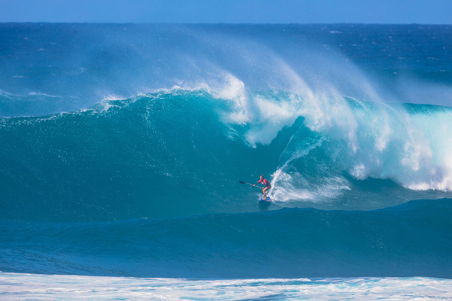 Taking the drop at Sunset Beach