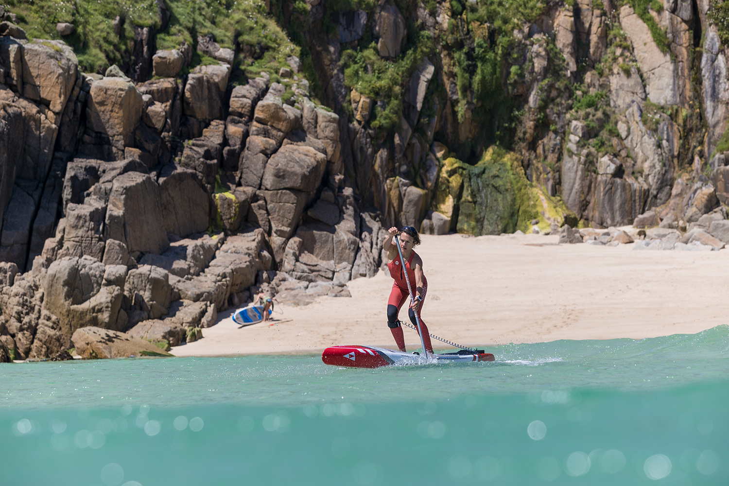 Ginnie Betts paddling in Cornwall: Photo Simon Crowther